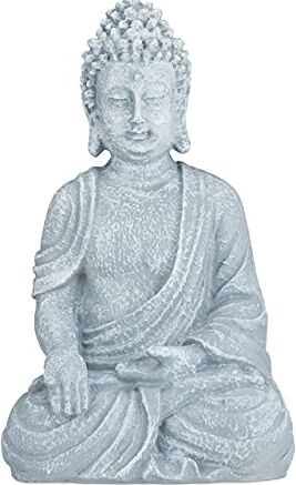 Relaxdays Statua Zen del Buddha Seduto XL, 40 cm, Feng Shui, per Esterni, da Giardino, Decorativa, Grigio Chiaro