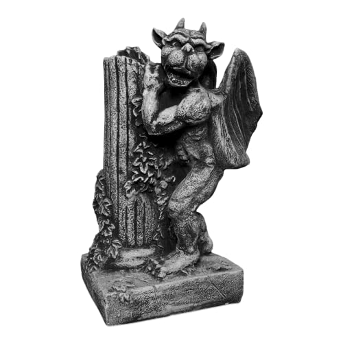 gartendekoparadies.de Massiccia statuetta in pietra Gargoyle con colonna, guardia porta in pietra resistente al gelo