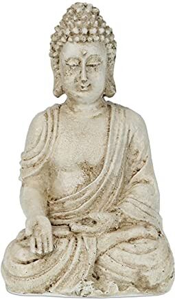 Relaxdays Buddha, Figura da Giardino, Resistente alle Intemperie, Buddha Seduto, Poliresina, HLP 17,5x10,5x7,5 cm, Crema