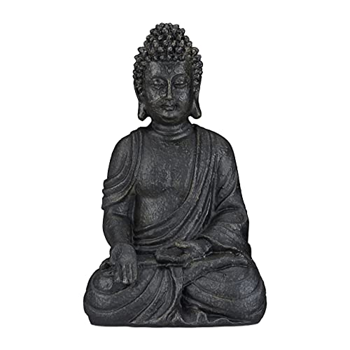Relaxdays Statua Zen del Buddha Seduto XL, 40 cm, Feng Shui, per Esterni, da Giardino, Decorativa, Grigio Scuro