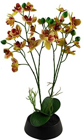 Leaf Orchidea Artificiale con fioriera in Ceramica Nera, Giallo e Rosa, 43cm