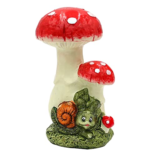 Dekohelden24 Lumaca decorativa in ceramica con 2 funghi, decorazione da giardino, dimensioni: ca. 11 x 10 x 18 cm, verde