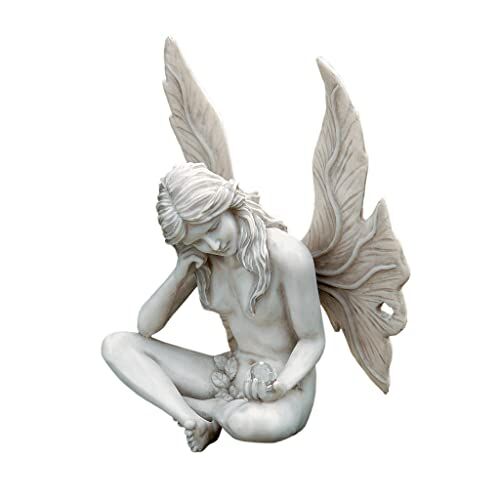Design Toscano Fate del Giardino Segreto, Statua Fata Che Fissa, off Bianco, 15x19x25.5 cm