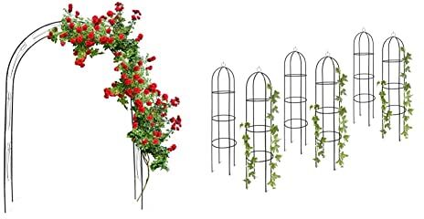 Relaxdays Arco per Rose Rampicanti, HLP 233x153x39 cm, Decorazione Giardino, Sostegno per Piante in Metallo, Verde Scuro & Grigliato a Colonna, Graticolato per Piante Rampicanti