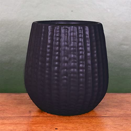 Leaf Fioriere da interno Cachepot, vaso in ceramica nera, 16 cm