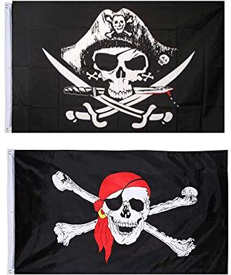 Integrity.1 2 Pezzi Bandiera Pirata, Bandiera Teschio,Bandiera Pirata, Bandiera Pirata Jolly Roger, per Decorazione di Halloween, Gioco Pirata, Festa Pirata, Cosplay Pirata