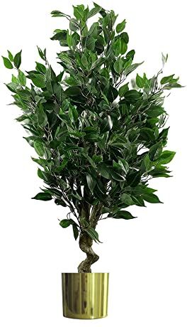 Leaf Albero di ficus artificiale realistico con fioriera, materiali misti, 110 cm, oro sempreverde