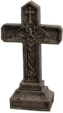 Design Toscano Lapide di Halloween Vampiro Balkin Croce con il sangue Decorazione gotica da giardino Statua cimiteriale, poliresina, pietra grigia, 61 cm