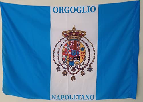 Generico Bandiera Calcio Regno Due SICILIE Napoli “Orgoglio Napoletano” Tessuto Sintetico 100X140 CM Azzurro Bianco Azzurro