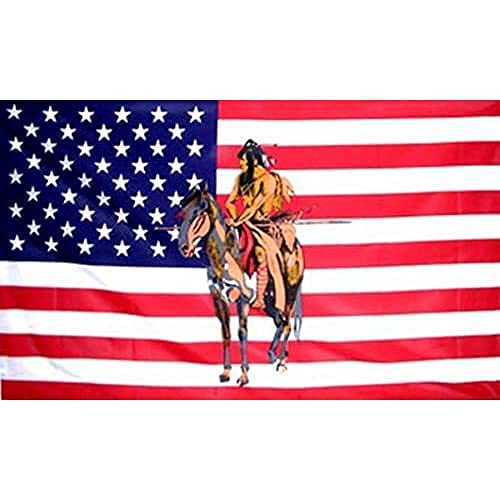 AZ FLAG BANDIERA STATI UNITI CON INDIANO E CAVALLO 150x90cm BANDIERA AMERICANA – USA 90 x 150 cm