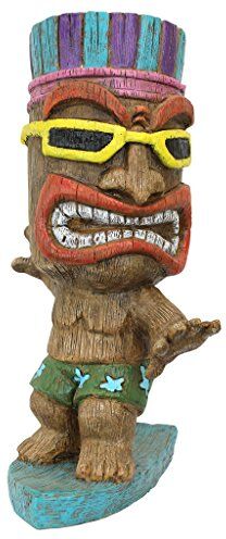 Design Toscano Statua Kahuna Tiki Surfer, Multicolore, 20.5x19x34.5 cm