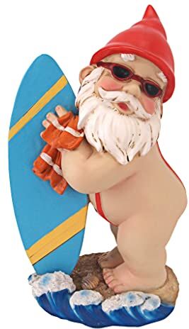 Design Toscano Shredder Dude Surfer Statue Divertente Prato GNOME, Resina, Multicolore, 10x15x24 cm