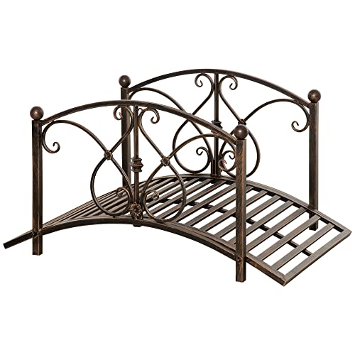 Outsunny Ponticello da Giardino Vintage in Metallo, Ponte Decorativo con Elementi Floreali, 99x68x53cm, Bronzo