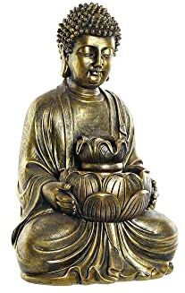 DKD Home Decor Fontana da giardino Buddha in resina orientale, 30 x 30 x 46 cm