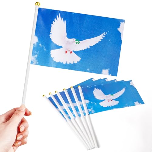 Blulu 12 Pezzi Bandiere della Pace Piccole 14 x 21 cm Bandiera della Colomba della Pace Bandierine della Pace Decorative Bandierine da Tenere in Mano in Poliestere per Interno Esterno Decorazione
