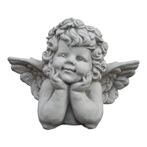 gartendekoparadies.de Angelo Busto con ali per tomba Figura Pietra H 31 cm 15 kg Grigio Ghiaccio Antigelo per Esterni