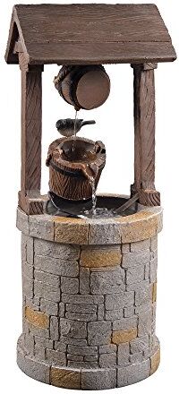 Teamson Home Grande Fontana d'Acqua per Esterni e Giardino con Pompa a Pozzo Tradizionale Ornamento a Cascata Effetto Legno a Barile per Interni, Decorazione del Patio