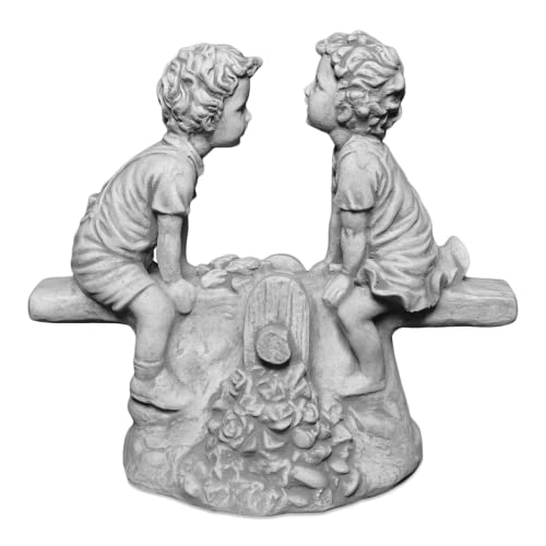 gartendekoparadies.de Ragazzi e ragazze Figura sul bilanciere Figura pietra H 37 cm 15 kg Grigio Resistente al gelo in pietra per esterni
