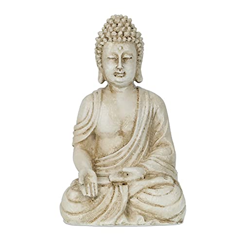 Relaxdays Buddha, Figura da Giardino, Resistente alle Intemperie, Buddha Seduto, in Poliresina, HLP 40x23x16 cm, Crema