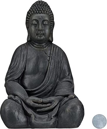 Relaxdays Statua del Buddha Seduto XL, 50 cm, Feng Shui, per Esterni, Decorativa, Grigio Scuro