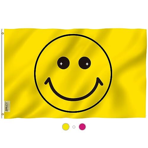 Anley Bandiera  Fly Breeze 3x5 piedi con faccia felice gialla Colori vivaci e resistenti ai raggi UV Testata in tela e doppia cucitura Bandiere con faccina felice in poliestere