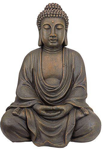 Design Toscano Budda Meditativo del Grande Tempio Statua da giardino, poliresina, pietra scura, Media 66 cm