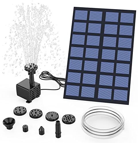 AMZtime Fontana Solare 2,5W, Fontana Solare Fai Da Te 2024 Aggiornamento con tubo da 1,2 m e 6 Ugelli, DIY Solare Stagno Pompa per Laghetto da Giardino, Bagno Degli Uccelli, Vasca per Pesci