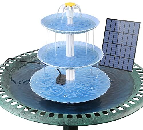 AISITIN 3.5W Fontana Solare per Il Bagno degli Uccelli Kit, Fontana Solare a Cascata Smontabile, Mangiatoia per Uccelli All'aperto a 3 Livelli Kit, per Vasca per Uccelli, Decorazione del Giardino