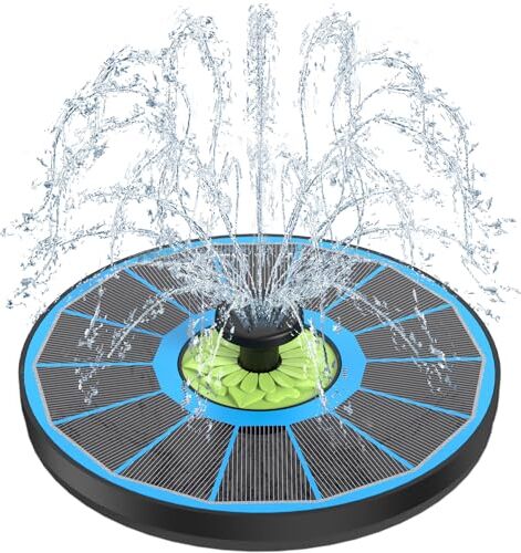 SZMP Fontana Solare 3.5W, 2024 Nuovo Pompa ad Acqua Solare, Fontana da Giardino Esterno con 7 Ugelli & 4 Fissatori per Laghetto, Piscina, Acquario, Vaso dei Pesci e Bagno per Uccelli (Blu)