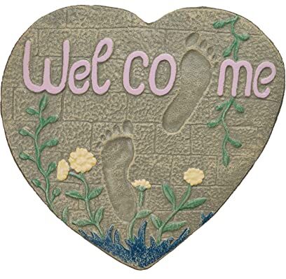 Relaxdays Pietra Decorativa da Giardino, a Cuore, Stepping Stone con Scritta Welcome, in Ghisa, 33 x 32 cm, Multicolore, 100%