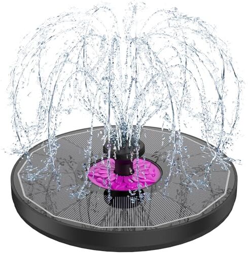 SZMP Fontana Solare da Giardino, 3.5W Vetro Pompa ad Acqua Solare Fontana con 7 Ugelli & 4 Fissatori Esterno Kit Pompa per Laghetto, Piscina, Acquario, Vaso dei Pesci e Bagno per Uccelli (Nero)