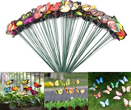 DBAILY Farfalle da Giardino Colorato, 100pcs Impermeabile Garden Butterfly Ornamenti per Indoor Outdoor Patio Vaso Decorazione Domestica(Colore Casuale)