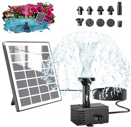 SZMP Fontana Solare,2024 Upgraded Kit Fontana per Laghetto con Pannello Solare,9.84ft Piedi Pompa dell'Acqua,10 Ugelli Solare Fontana Pompa per Bagno per Uccelli,Decorazione del Giardino Esterno