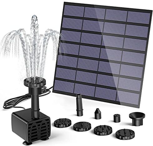 AMZtime Fontana Solare ,5W, Fontana Solare Fai da Te 2024 Aggiornamento con 6 Ugelli, DIY Solare Stagno Pompa per Laghetto da Giardino, Bagno degli Uccelli, Vasca per Pesci