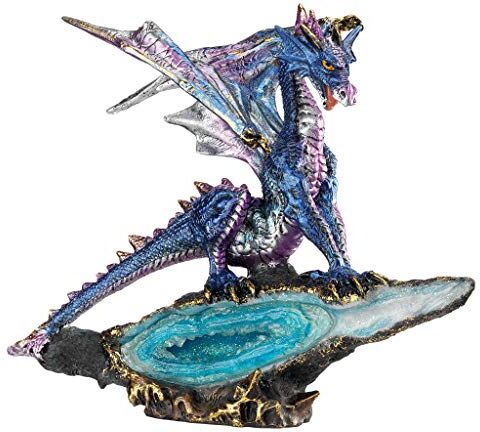 Design Toscano Statua Gotica Drago Guardiano Geode, Multicolore, 6.5x21.5x16.5 cm