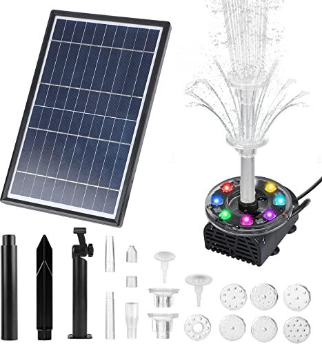 everfarel Pompa solare per laghetto, 7 W, fontana a energia solare, fontana a LED, fontana a energia solare, per giardino, piscina, altezza di spruzzo d'acqua 85 cm