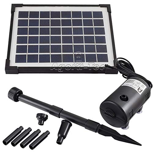 Agora-Tec ® AT-5 W, pompa solare per laghetto, 5 Watt, Hmax: 470 l/h, altezza fontana: 0,65 m, per laghetto da giardino o fontana