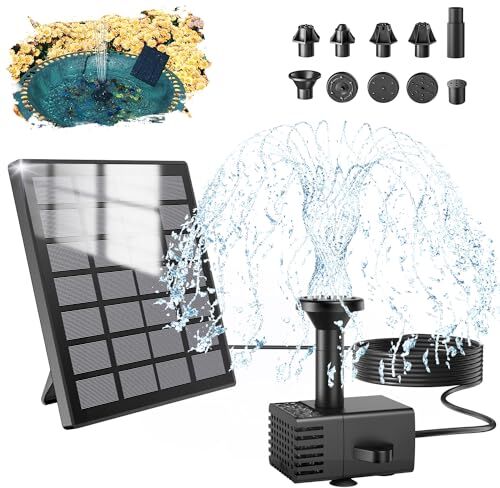 SZMP Fontana Solare,2024 Upgraded Kit Fontana per Laghetto con Pannello Solare,9.84ft Piedi Pompa dell'Acqua,10 Ugelli Solare Fontana Pompa per Bagno per Uccelli,Decorazione del Giardino Esterno