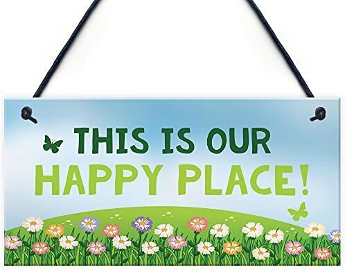 RED OCEAN Segni da giardino con scritta in inglese"Our Happy Place", per casetta da giardino