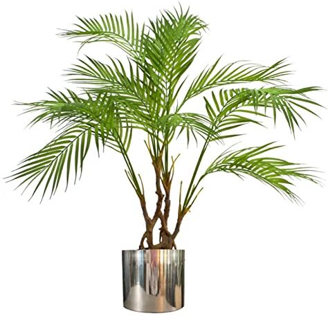 Leaf Grande palma artificiale realistica, argento Areca naturale, 90 cm