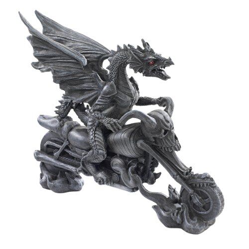 Design Toscano Statua Drago Biker su Chopper Scheletro, Grigio, 20.5x7.5x16.5 cm