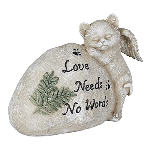 Relaxdays Lapide per Gatti, Inciso Love Needs No Word, Gattino con Ali, Zampetta, HxLxP 16x20,5x9 cm, Poliresina, Crema