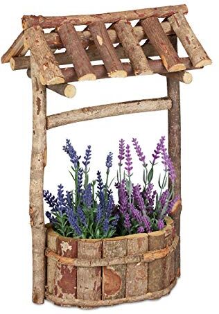 Relaxdays Pozzo Decorativo da Giardino, Fontana da Esterno in Legno, Decorazione, Statua, 43 x 25 x 18 cm, Naturale