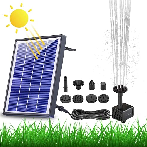 AISITIN Fontana Solare da 6.5W, Pompa ad Acqua Solare Fontana da Giardino con Batteria, con 6 Ugelli e 1 Piastra Galleggiante Circolare per Bagno per Uccelli,Acquario,Stagno o Decorazione del Giardino