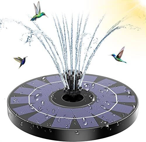 AMZtime Fontana Solare/Pompa d'Acqua Solare Galleggiante di 3.5W, con Ugello a Ddoppio Strato, 10 Stili di spruzzatura, per Bagno per Uccelli, Laghetto, Acquario, Giardino