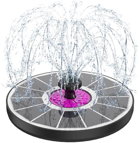 SZMP Fontana Solare da Giardino, 3.5W Vetro Pompa ad Acqua Solare Fontana con 7 Ugelli & 4 Fissatori Esterno Kit Pompa per Laghetto, Piscina, Acquario, Vaso dei Pesci e Bagno per Uccelli (Bianco)