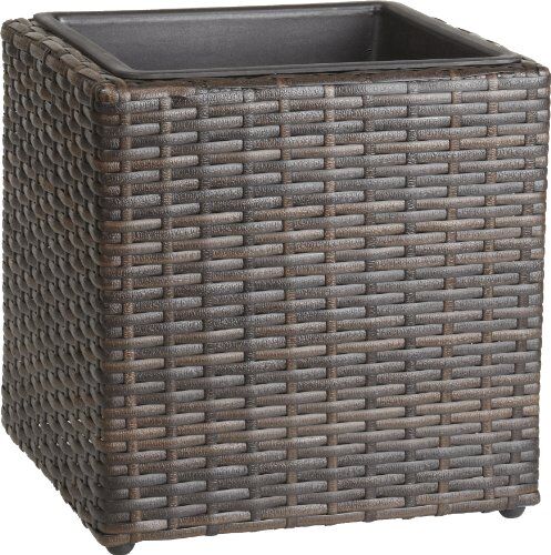 Gartenfreude , Portavaso quadrato in polyrattan, resistente alle intemperie, con inserto in plastica, 28 x 28 x 28 cm, colore: Marrone