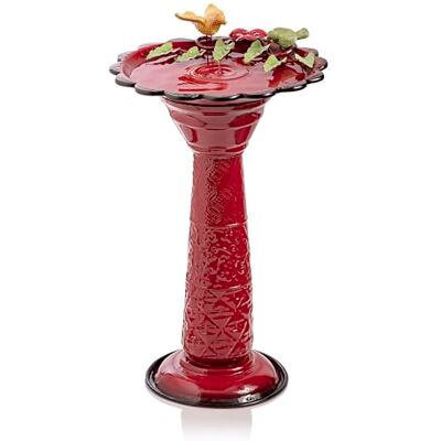 Alpine 28" Tall Outdoor Metal Birdbath with Birds And Leaves Yard Statue Decoration, Red Alpine 28" Tall Outdoor Metal Birdbath with Birds And Leaves Yard Statue Decoration, Red