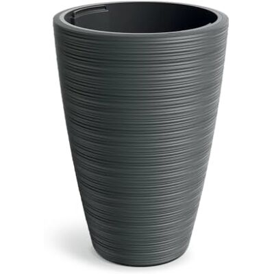 Prosperplast Vena Vaso rotondo alto conico con serbatoio interno, grigio scuro, 39 x 39 x 56 cm, in plastica resistente, per giardino, terrazza e balcone Prosperplast Vena Vaso rotondo alto conico con serbatoio interno, grigio scuro, 39 x 39 x 56 cm, in plastica resistente, per giardino, terrazza e balcone