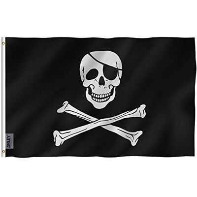 Anley Fly Breeze 3x5 Piede bandiera Jolly Roger con patch Colore vivido e resistente allo sbiadimento UV Intestazione in tela e doppia cucitura Bandiere pirata in poliestere Anley Fly Breeze 3x5 Piede bandiera Jolly Roger con patch Colore vivido e resistente allo sbiadimento UV Intestazione in tela e doppia cucitura Bandiere pirata in poliestere